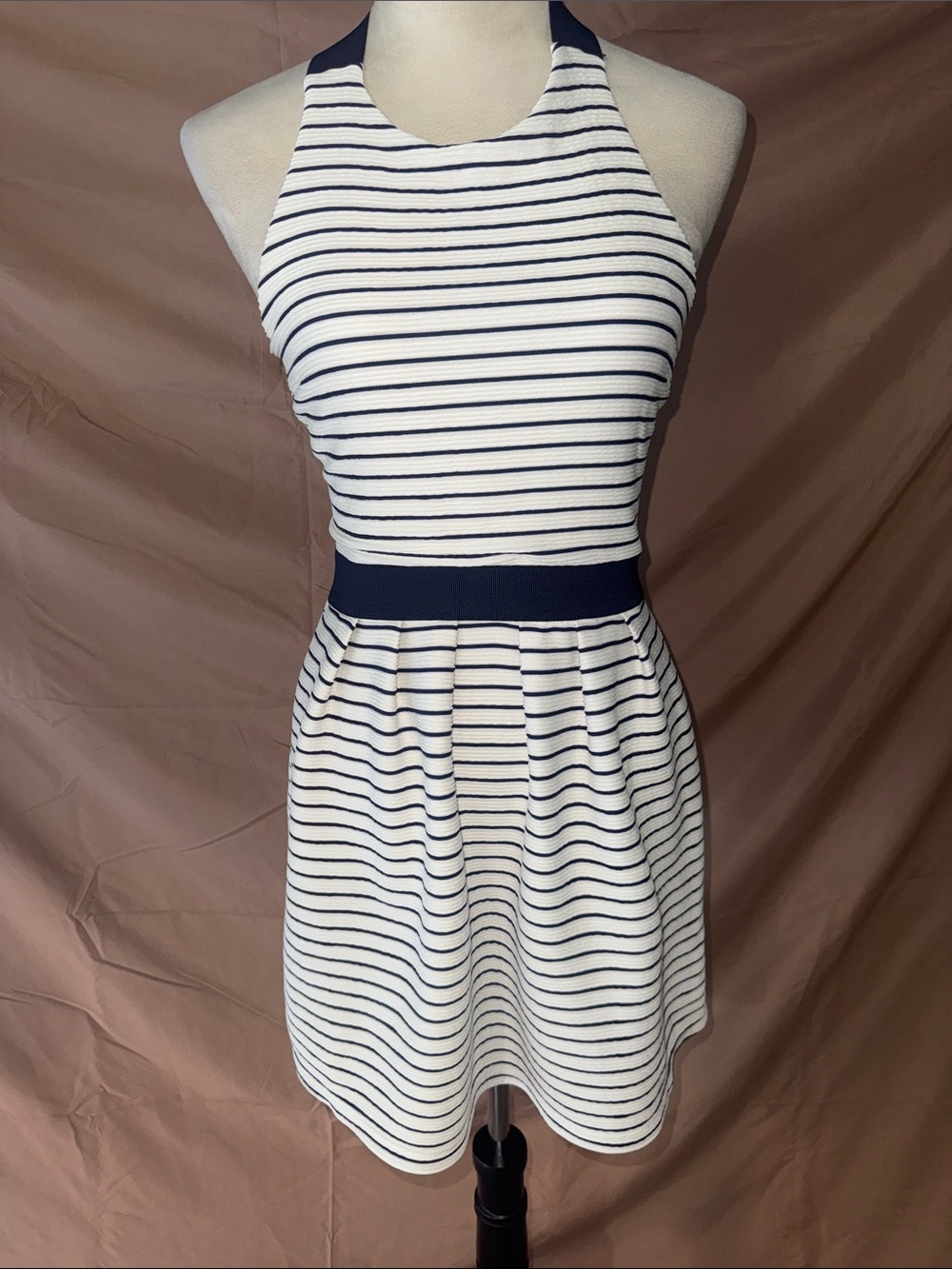 NWOT Candie's Navy and White Halter Stripe Mini Dress MEDIUM